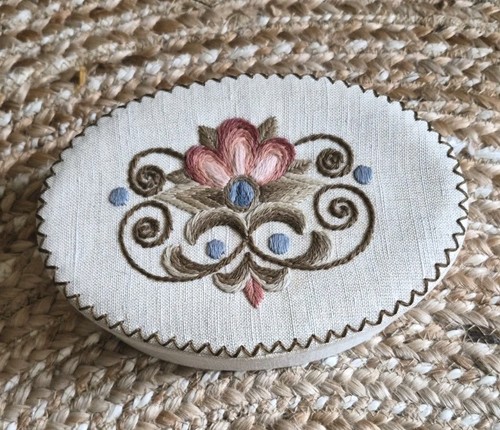 Embroidered oval trinket - embroidered,