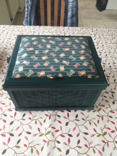Green rattan sewing box with - green,